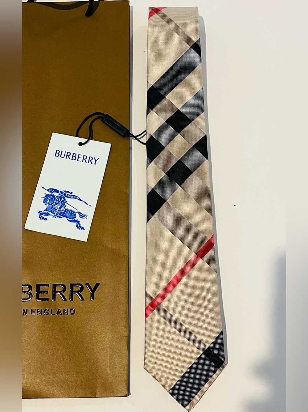 Burberry Tie Beige mens nova check classic thorton manston jacquard striped NEW